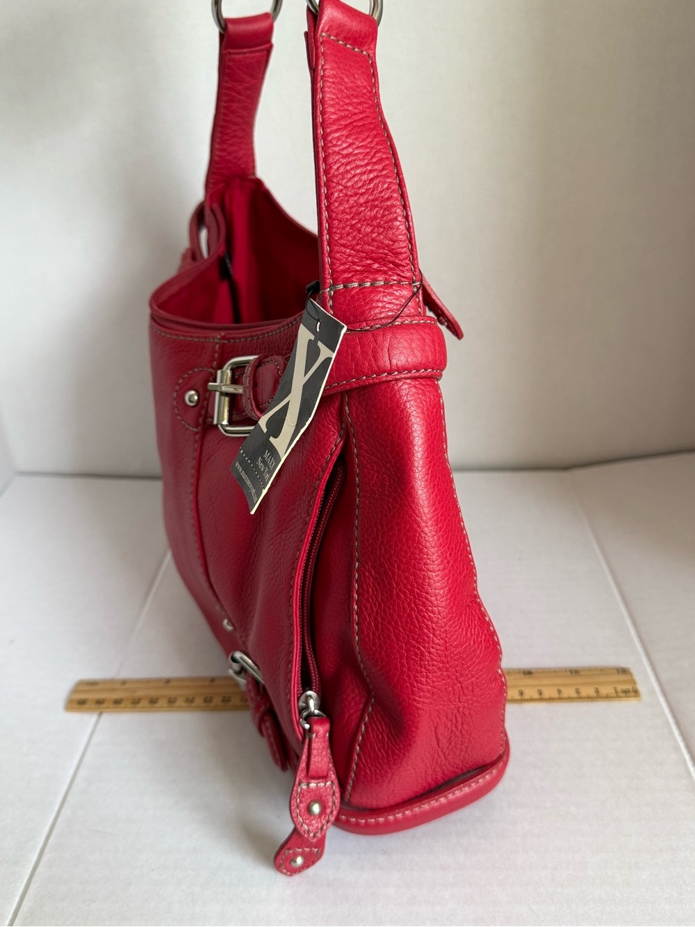 NWT Maxx New York Red Leather Shoulder Bag w Silver Hardware - Picture 3 of 8